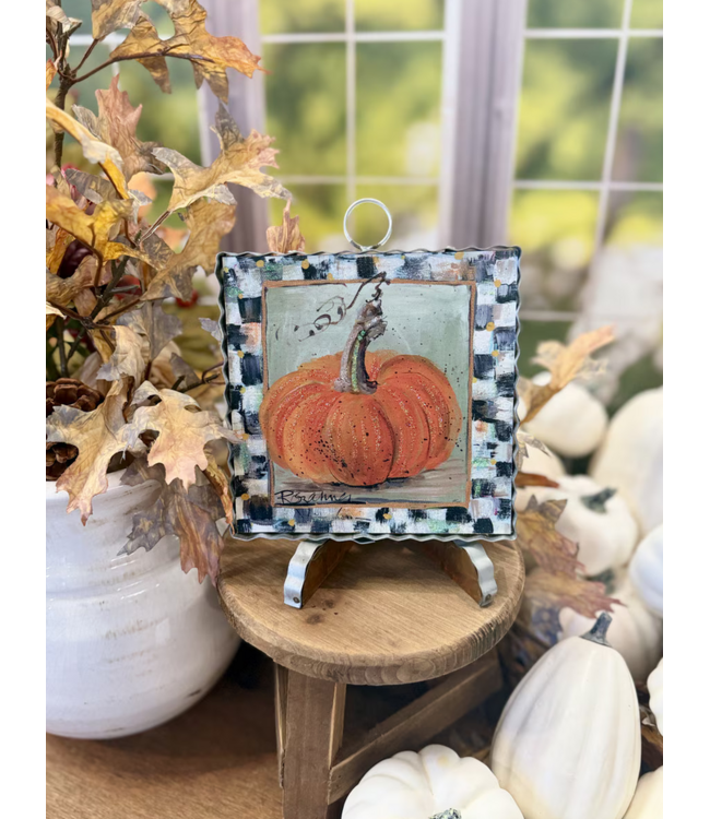Round Top Mini Orange Pumpkin with Checkered Border Print