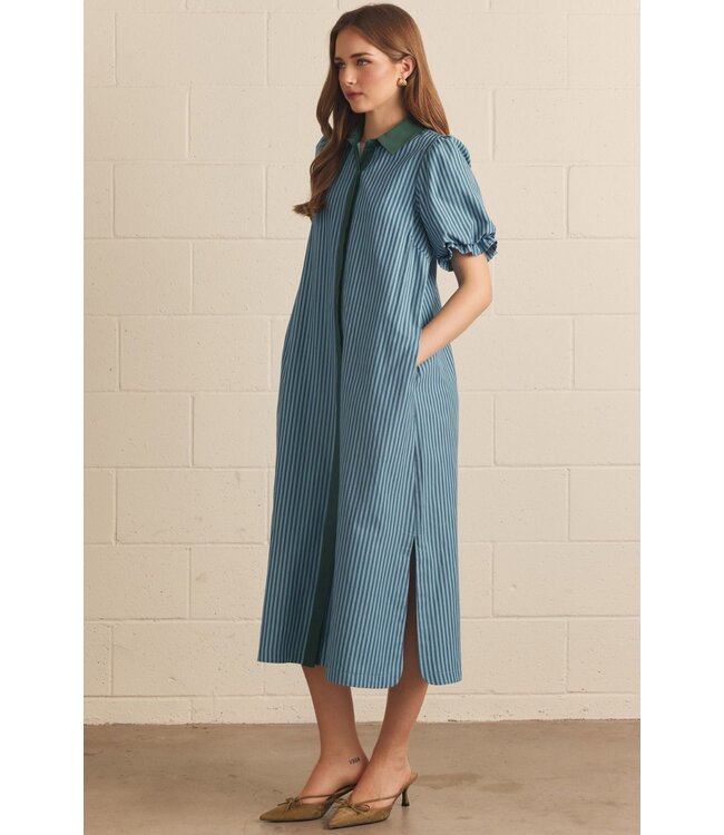 Charly Hunter Green Stripe Midi Dress