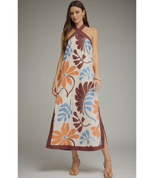 Entro Shana Ecru Floral Midi Dress