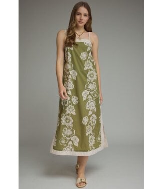 Entro Amanda Olive Floral Midi Dress