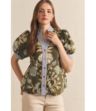Entro Lori Olive Floral Top