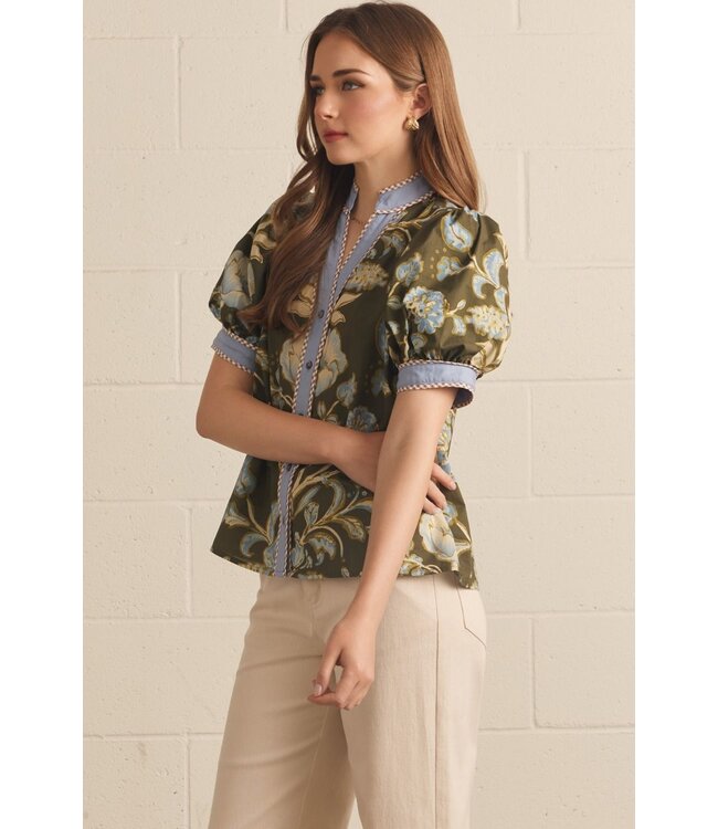 Lori Olive Floral Top