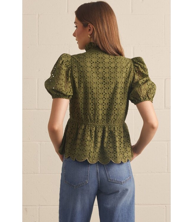 Connor Olive Eyelet Top