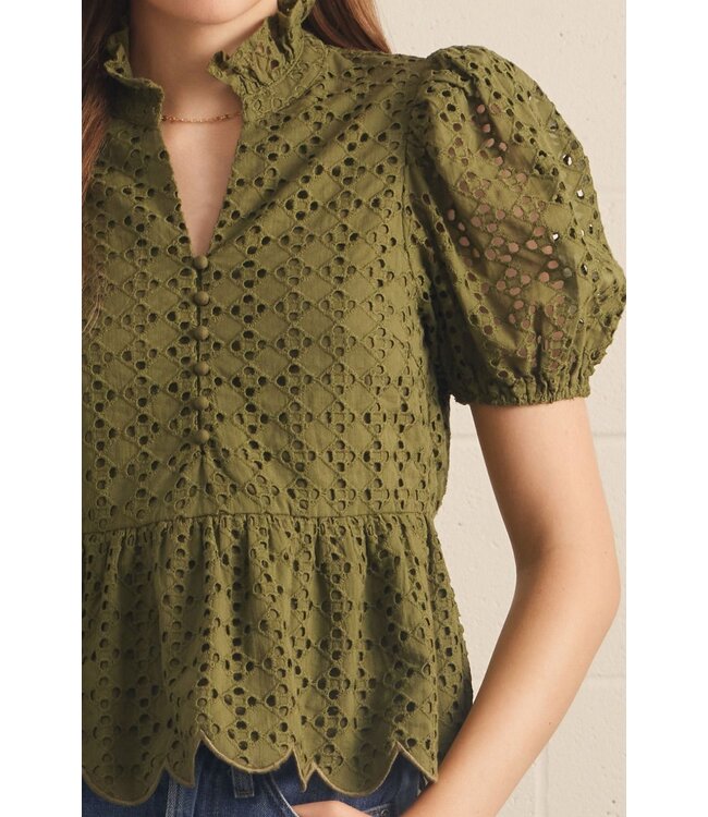 Connor Olive Eyelet Top