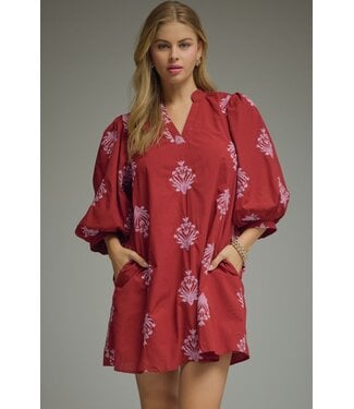 Entro Arora Burgundy Embroidered Dress