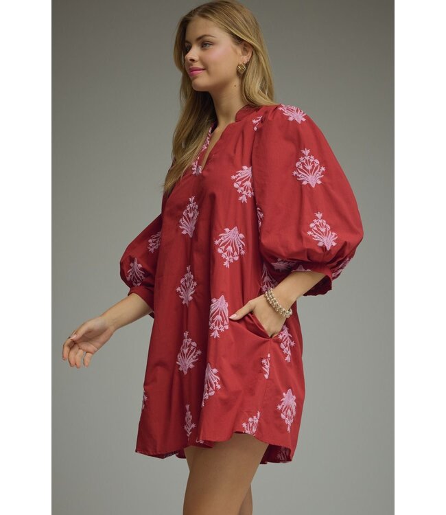 Arora Burgundy Embroidered Dress