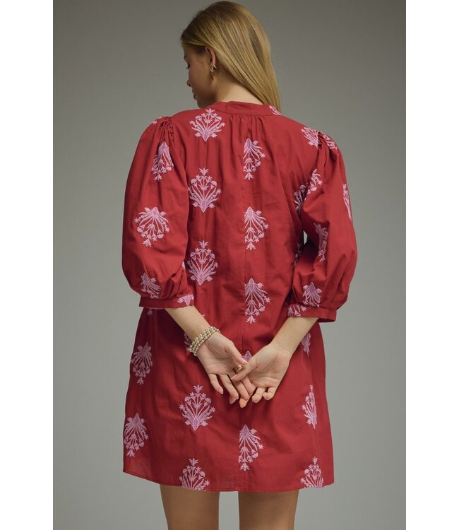 Arora Burgundy Embroidered Dress