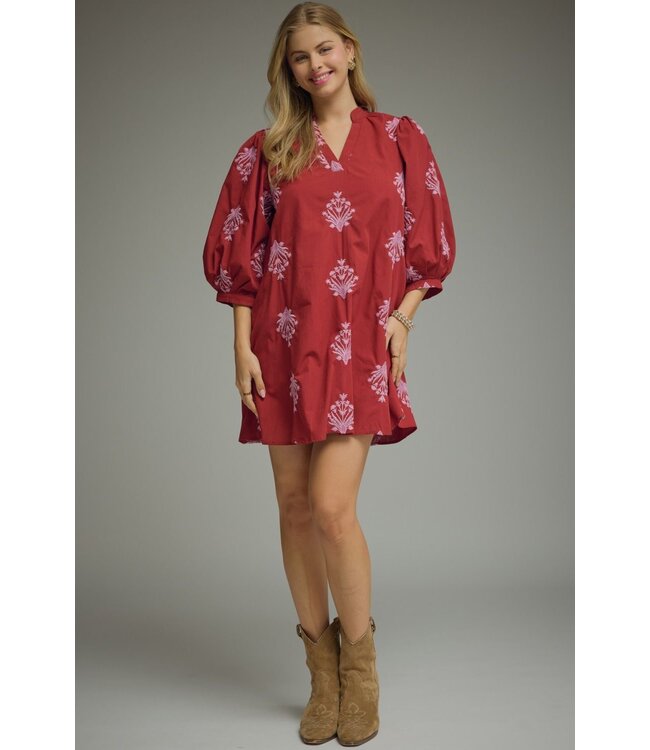 Arora Burgundy Embroidered Dress