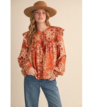 Merci Sherry Rust Floral Patchwork Top