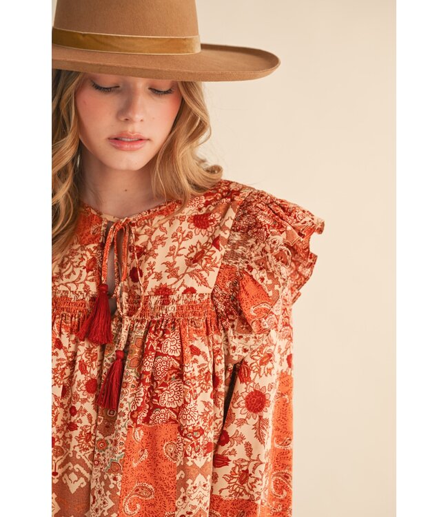 Sherry Rust Floral Patchwork Top