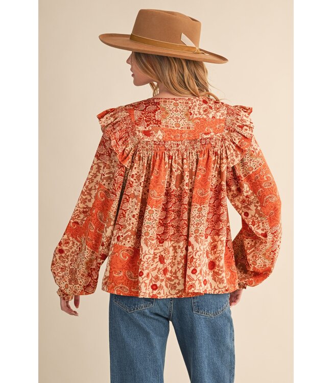 Sherry Rust Floral Patchwork Top
