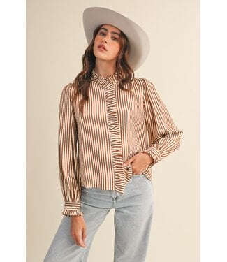 Merci Amy Pecan Striped Ruffled Top