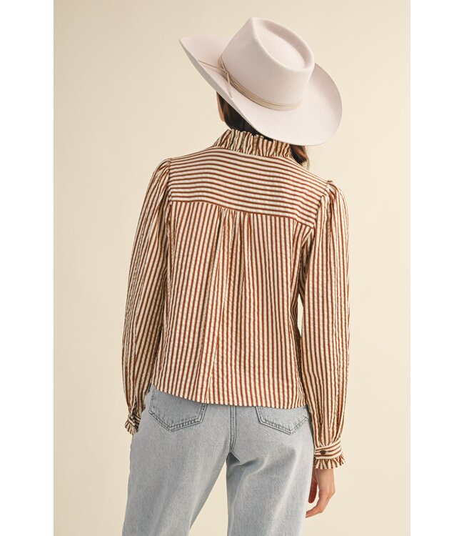 Amy Pecan Striped Ruffled Top
