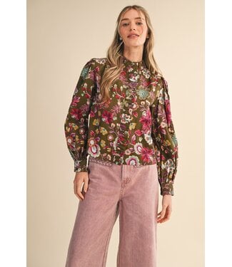 Merci Carly Ash Olive Floral Top