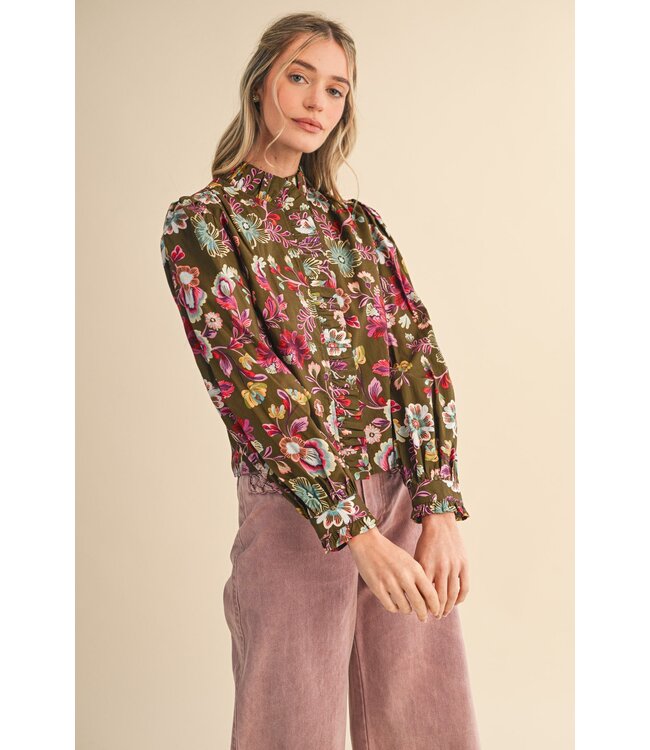 Carly Ash Olive Floral Top