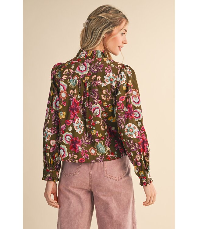 Carly Ash Olive Floral Top