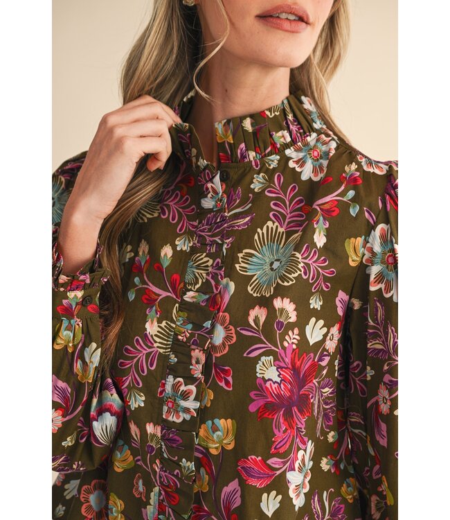 Carly Ash Olive Floral Top