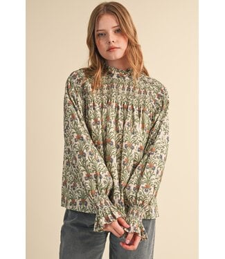 Merci Anne Cream Garden Smocked Floral Top