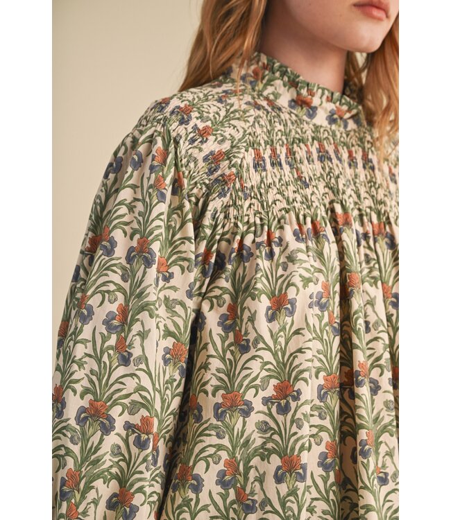 Anne Cream Garden Smocked Floral Top