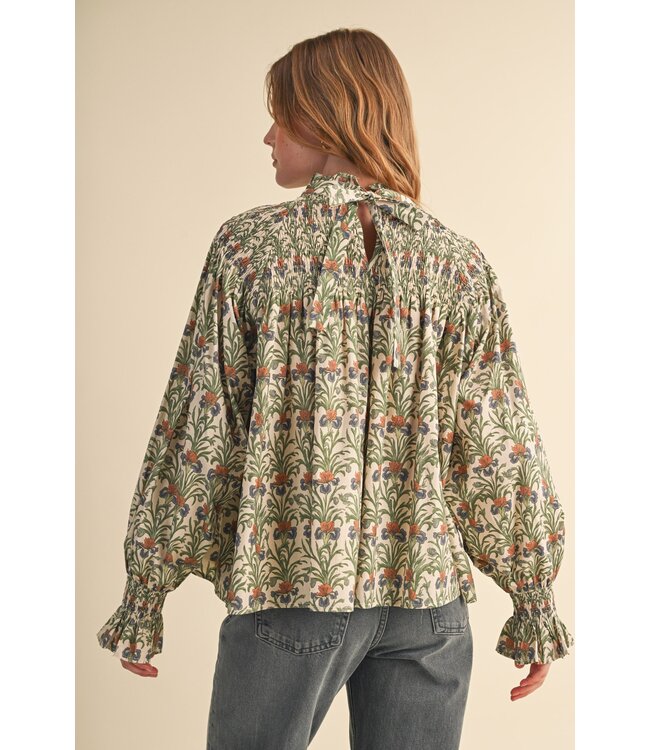 Anne Cream Garden Smocked Floral Top