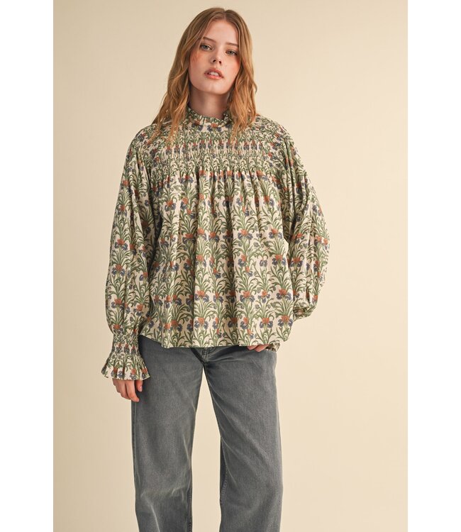 Anne Cream Garden Smocked Floral Top