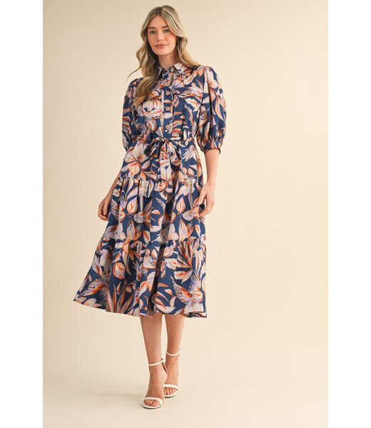Merci Deb Navy Tiered Midi Dress
