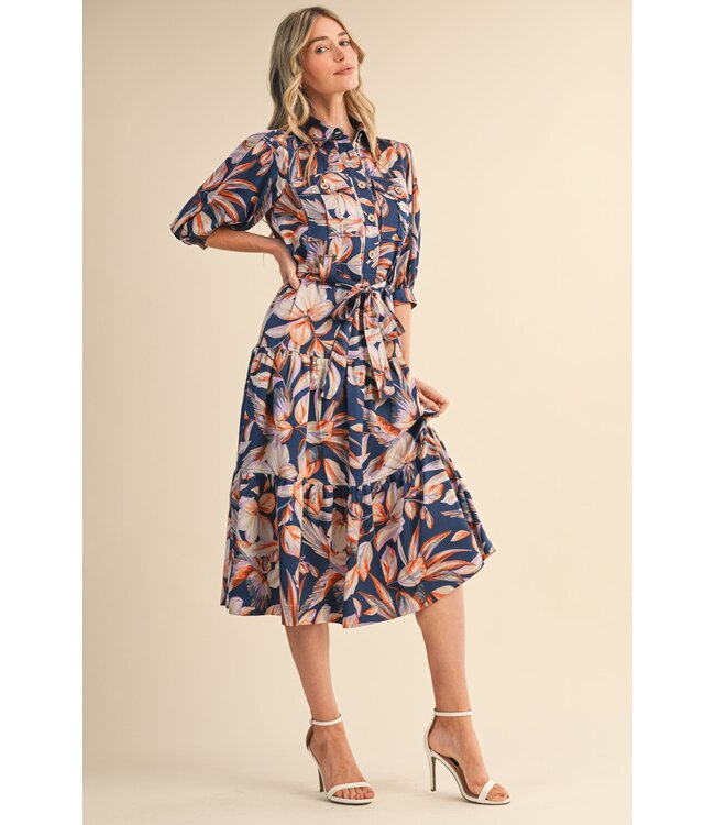 Deb Navy Tiered Midi Dress