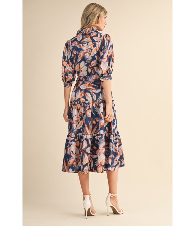 Deb Navy Tiered Midi Dress