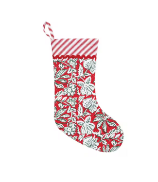 Red Floral Block Print Quilted Stocking