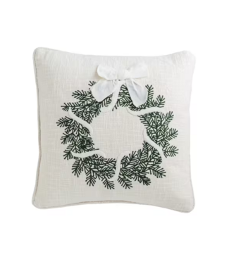 Wreath Crewel Embroidered White Pillow