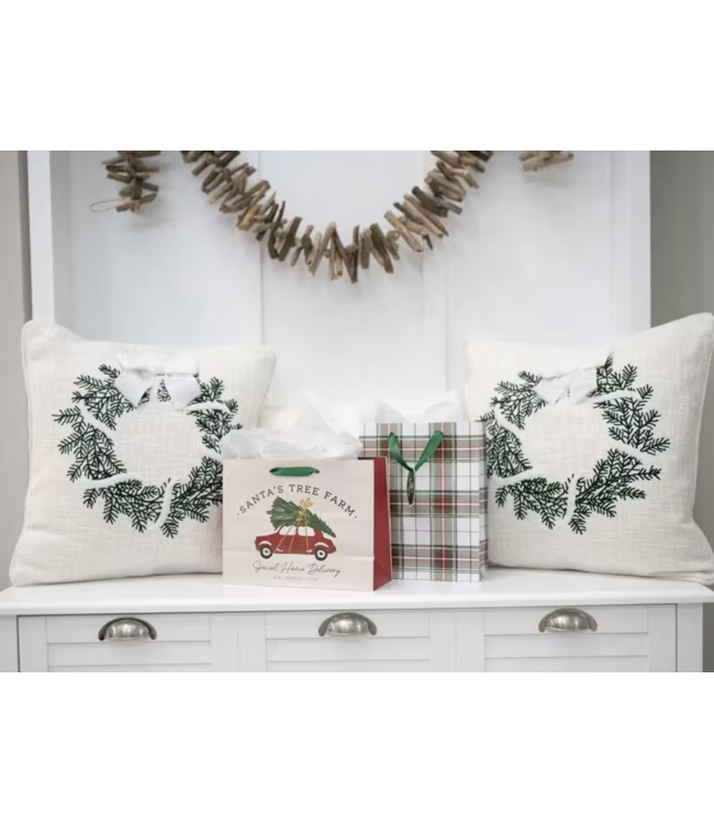 Wreath Crewel Embroidered White Pillow