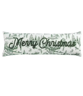 Toile Merry Christmas Green Pillow