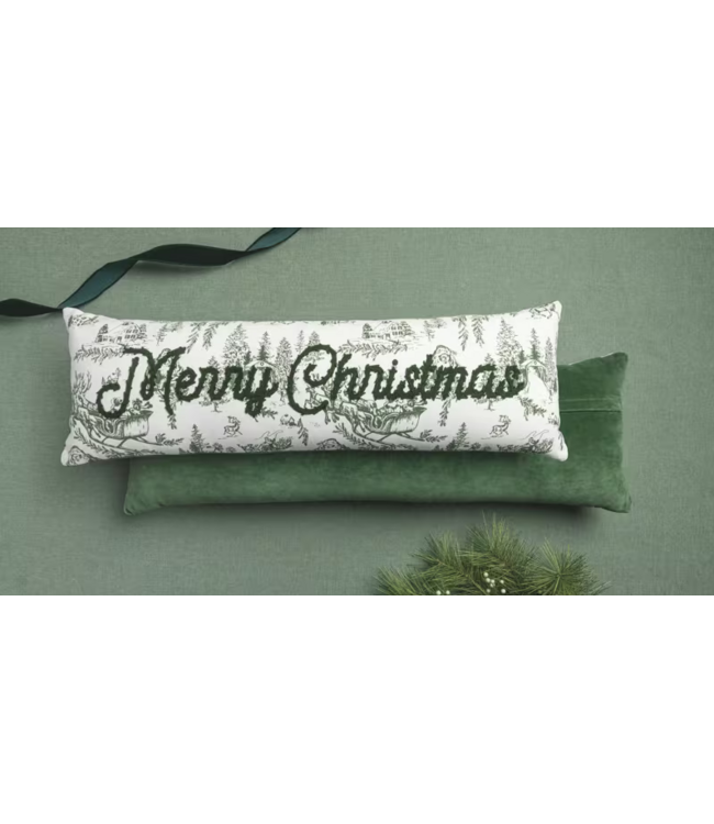 Toile Merry Christmas Green Pillow