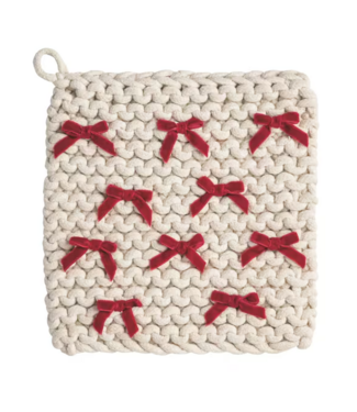 White Crochet Bow Pot Holder