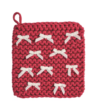 Red Crochet Bow Pot Holder