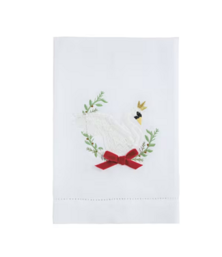 Swan Velvet Bow Embroidered Tea Towel