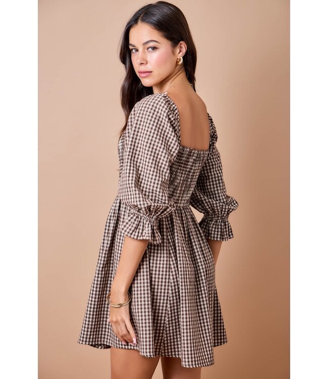 Coleen Brown Gingham Plaid Smocked Dress