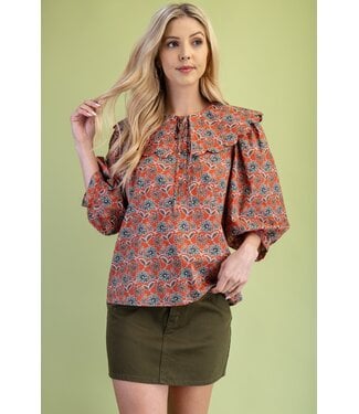 Gigio Toni Terracotta Floral Top