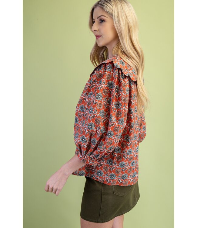 Toni Terracotta Floral Top