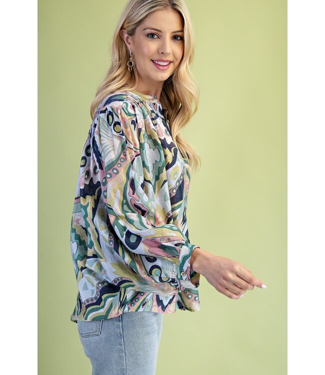 Ansley Navy Printed Top