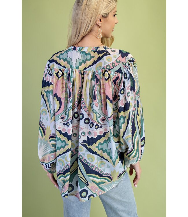 Ansley Navy Printed Top