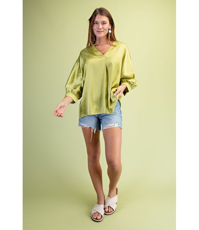 Lexi Apple Green Satin Top