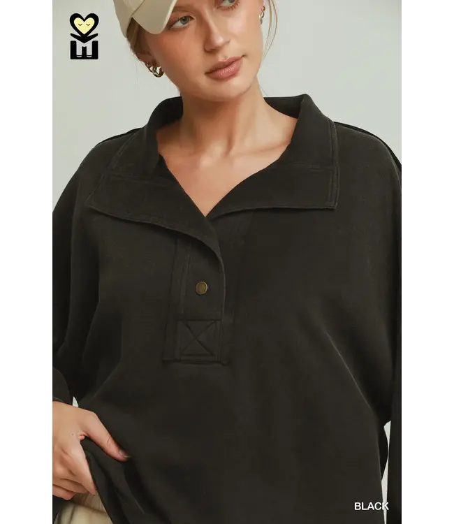 Debra Black Mineral Washed Oversized Pullover Top