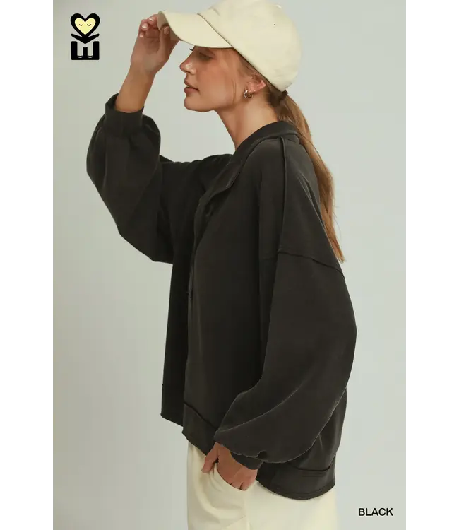 Debra Black Mineral Washed Oversized Pullover Top