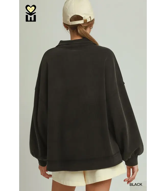 Debra Black Mineral Washed Oversized Pullover Top