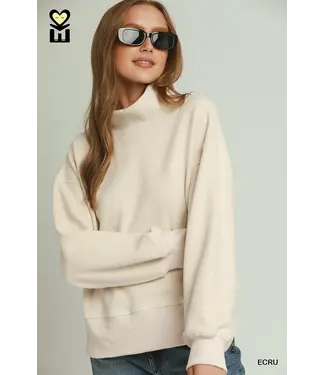 Lisa Ecru Turtle Neck Fleece Pullover
