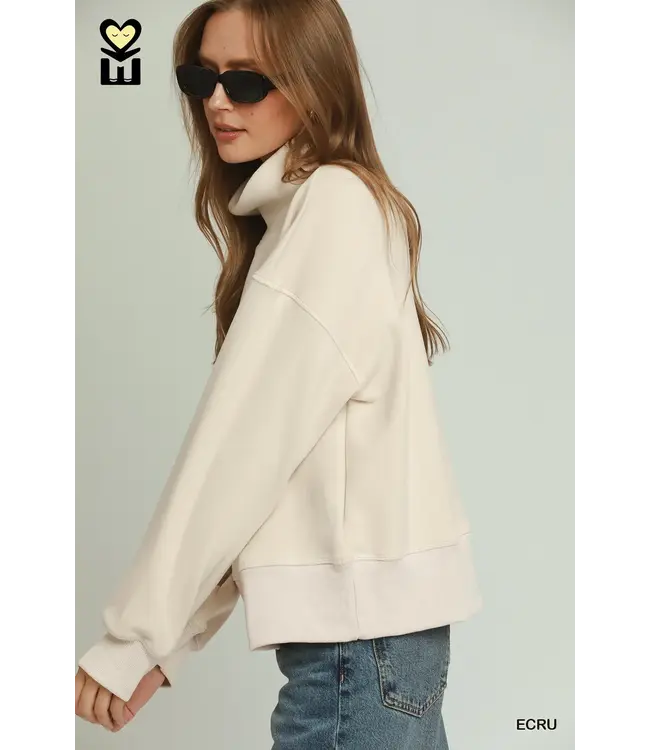 Lisa Ecru Turtle Neck Fleece Pullover