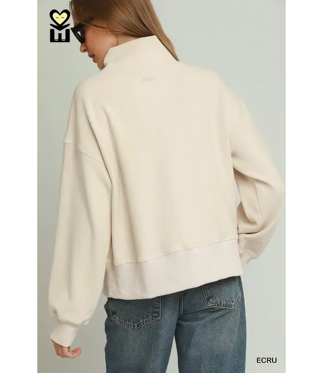 Lisa Ecru Turtle Neck Fleece Pullover