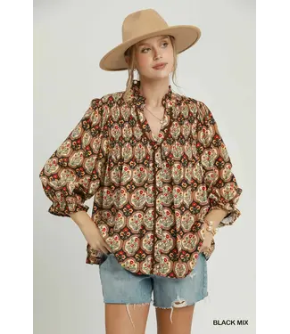 Wren Black Boho Floral Top