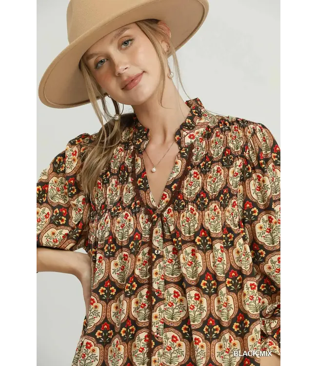 Wren Black Boho Floral Top